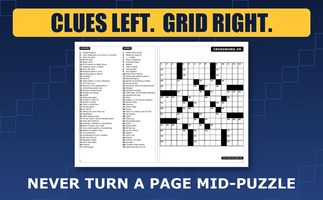 Crossword 9 opened flat: the clue list on the left page and the grid on the right