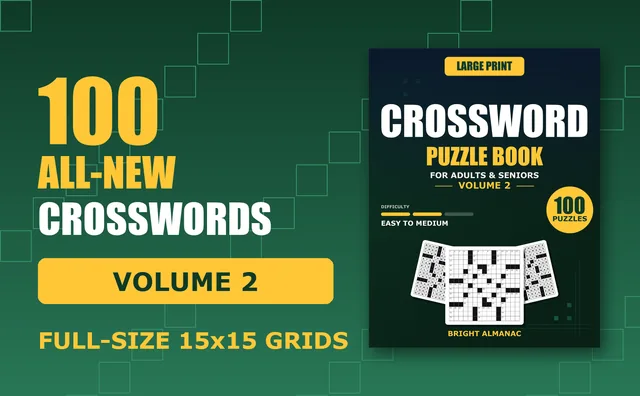 Volume 2 cover beside the words 100 all-new crosswords, volume 2, full-size 15x15 grids