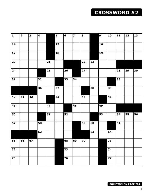 The grid page for crossword 2: numbered squares and its solution page printed at the bottom
