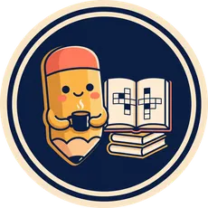 Pencil Hour mascot: a smiling pencil holding a cup next to a crossword book
