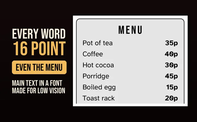 Close-up of the Dining Car menu printed at 16 point