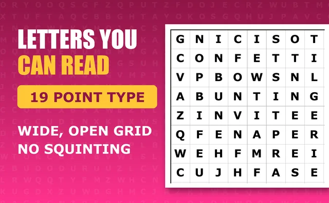 Close-up of the grid letters, printed at 19 point in wide squares