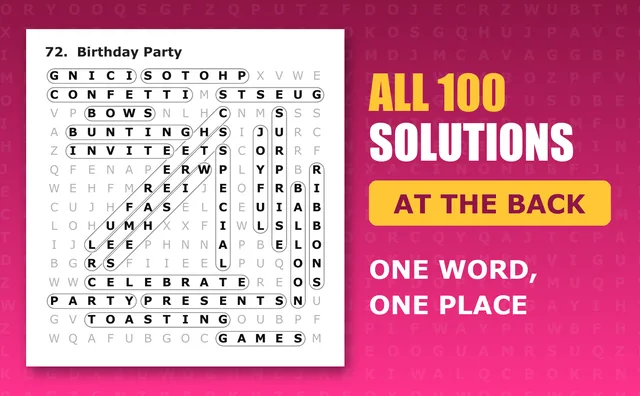 The solution for puzzle 72, with a ring drawn around each word